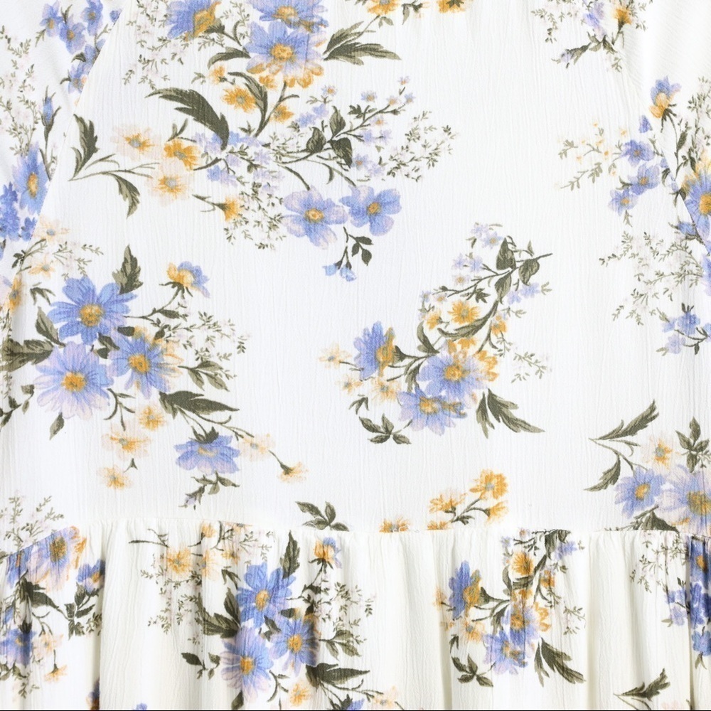 American Eagle AEO white floral print dress bohemian tall peasant long sleeve M - Picture 9 of 11